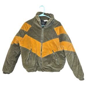 Fashion On Earth Size Medium M Puffer Coat Green Yellow Mustard Cropped